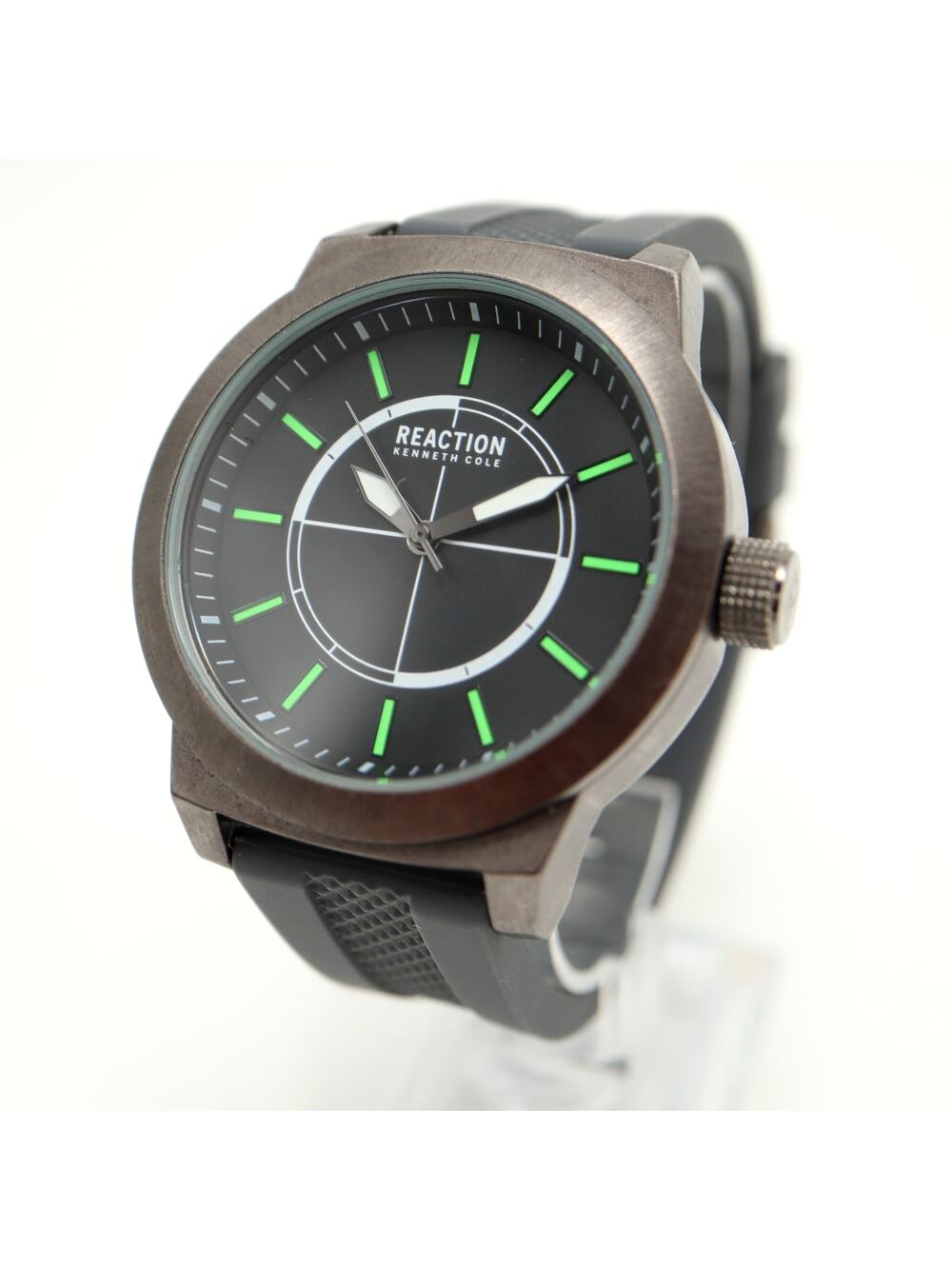Kenneth Cole Reaction Mens 48mm Watch Gray Black Green Jumbo w New Battery